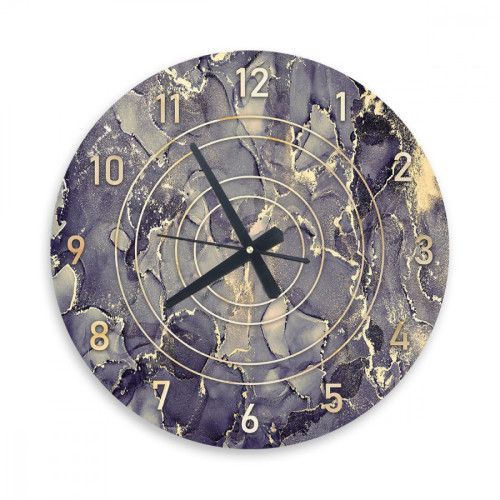 ساعة حائط دائرية بتصميم رخامي - 50x50 سم - أزرق داكن وذهبي - hs-cnc-14