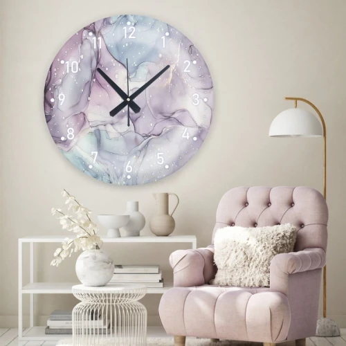 ساعة حائط دائرية بتصميم رخامي - 50x50 سم - بنفسجي وأزرق - hs-cnc-17