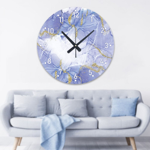 ساعة حائط دائرية بتصميم رخامي - 50x50 سم - أزرق وذهبي - hs-cnc-2