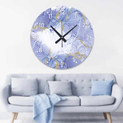 ساعة حائط دائرية بتصميم رخامي - 50x50 سم - أزرق وذهبي - hs-cnc-2
