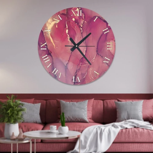 ساعة حائط دائرية بتصميم رخامي - 50x50 سم - وردي داكن - hs-cnc-23