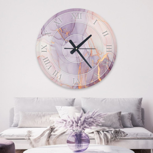 ساعة حائط دائرية بتصميم رخامي - 50x50 سم - بنفسجي فاتح - hs-cnc-26