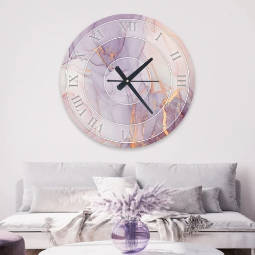 ساعة حائط دائرية بتصميم رخامي - 50x50 سم - بنفسجي فاتح - hs-cnc-26
