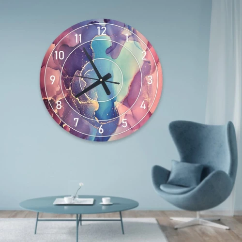 ساعة حائط دائرية بتصميم رخامي - 50x50 سم - بنفسجي وأزرق - hs-cnc-27