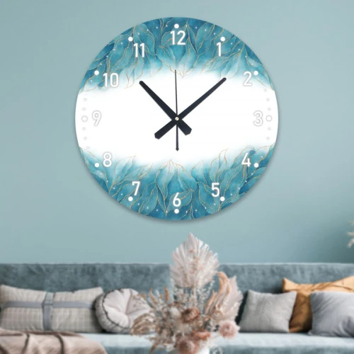 ساعة حائط دائرية بتصميم رخامي - 50x50 سم - أبيض وأزرق - hs-cnc-29