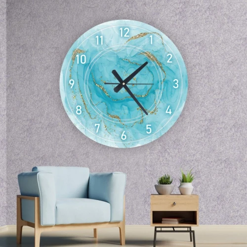 ساعة حائط دائرية بتصميم رخامي - 50x50 سم - أزرق فاتح - hs-cnc-3