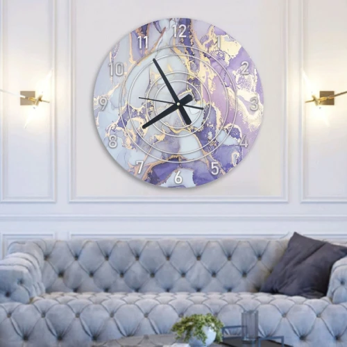 ساعة حائط دائرية بتصميم رخامي - 50x50 سم - بنفسجي وأزرق - hs-cnc-31