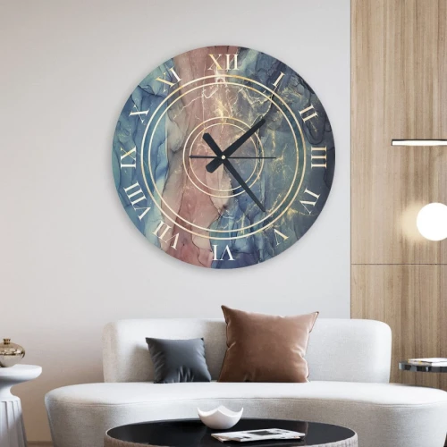 ساعة حائط دائرية بتصميم رخامي - 50x50 سم - بني وأزق - hs-cnc-33