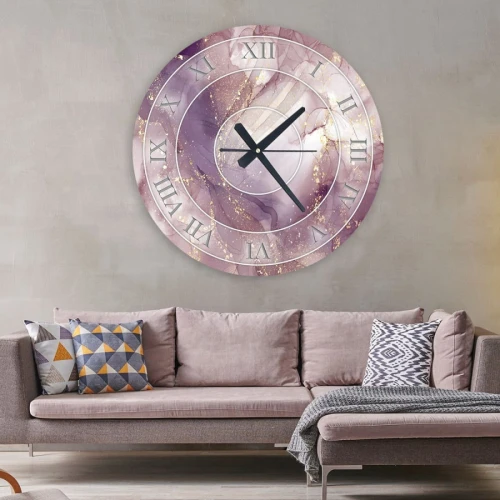ساعة حائط دائرية بتصميم رخامي - 50x50 سم - وردي - hs-cnc-34