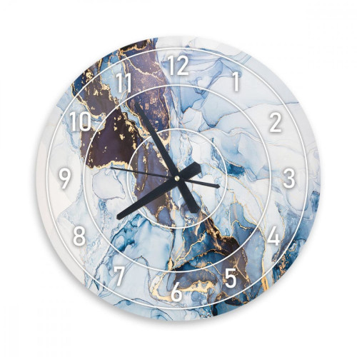 ساعة حائط دائرية بتصميم رخامي - 50x50 سم - أزرق داكن - hs-cnc-35