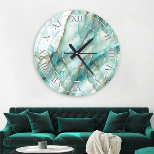 ساعة حائط دائرية بتصميم رخامي - 50x50 سم - أزرق فاتح - hs-cnc-36