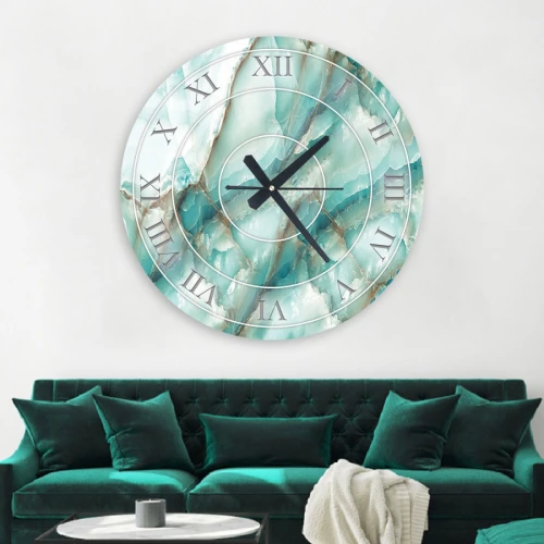 ساعة حائط دائرية بتصميم رخامي - 50x50 سم - أزرق فاتح - hs-cnc-36