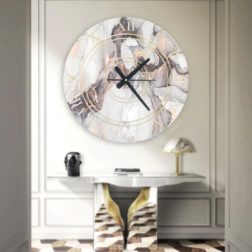 ساعة حائط دائرية بتصميم رخامي - 50x50 سم - رمادي وذهبي - hs-cnc-37