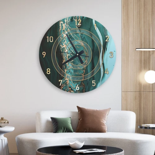 ساعة حائط دائرية بتصميم رخامي - 50x50 سم - أزرق وأخضر - hs-cnc-38