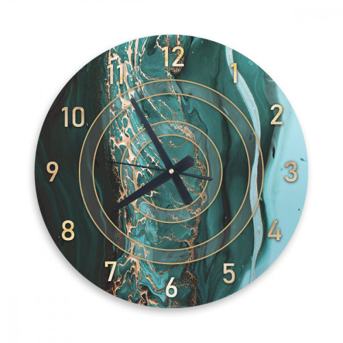 ساعة حائط دائرية بتصميم رخامي - 50x50 سم - أزرق وأخضر - hs-cnc-38