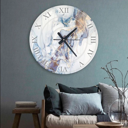ساعة حائط دائرية بتصميم رخامي - 50x50 سم - أزرق وأبيض - hs-cnc-41