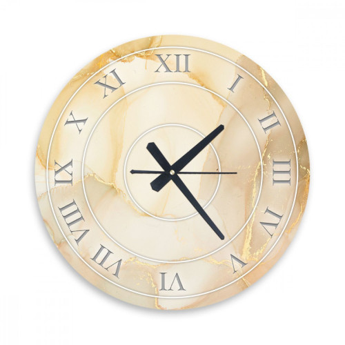 ساعة حائط دائرية بتصميم رخامي - 50x50 سم - بيج وذهبي - hs-cnc-42