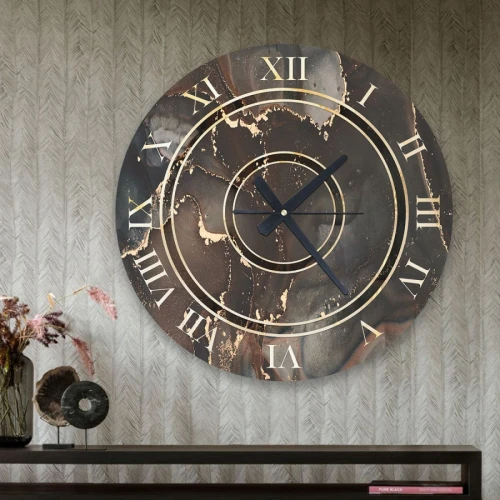 ساعة حائط دائرية بتصميم رخامي - 50x50 سم - بني داكن - hs-cnc-45