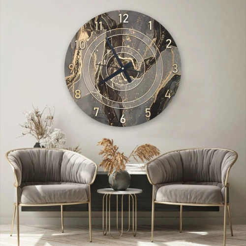 ساعة حائط دائرية بتصميم رخامي - 50x50 سم - أسود وذهبي - hs-cnc-48