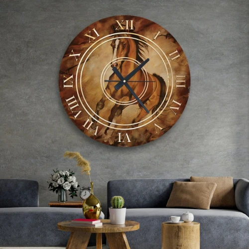 ساعة حائط دائرية بتصميم رخامي - 50x50 سم - بني - hs-cnc-52