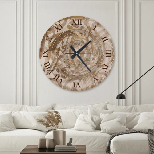 ساعة حائط دائرية بتصميم رخامي - 50x50 سم - بني وبيج - hs-cnc-54
