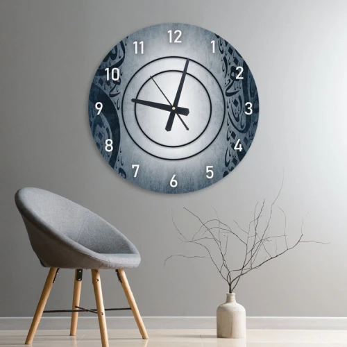 ساعة حائط دائرية بتصميم رخامي - 50x50 سم - أزرق داكن - hs-cnc-55