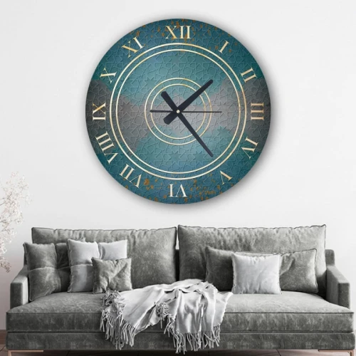 ساعة حائط دائرية بتصميم رخامي - 50x50 سم - أزرق داكن - hs-cnc-59