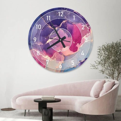 ساعة حائط دائرية بتصميم رخامي - 50x50 سم - بنفسجي ووردي - hs-cnc-6