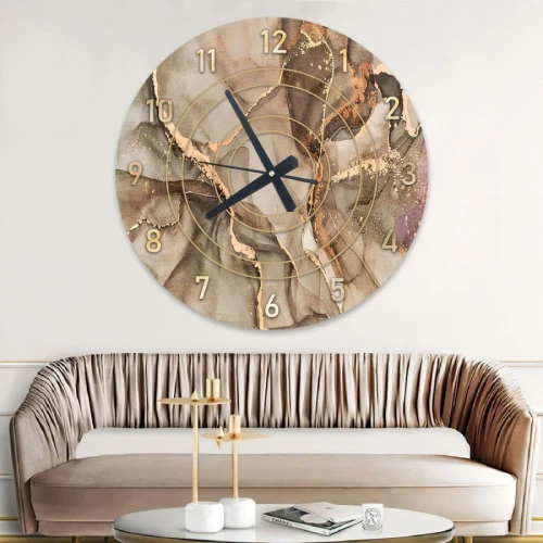 ساعة حائط دائرية بتصميم رخامي - 50x50 سم - بيج - hs-cnc-7