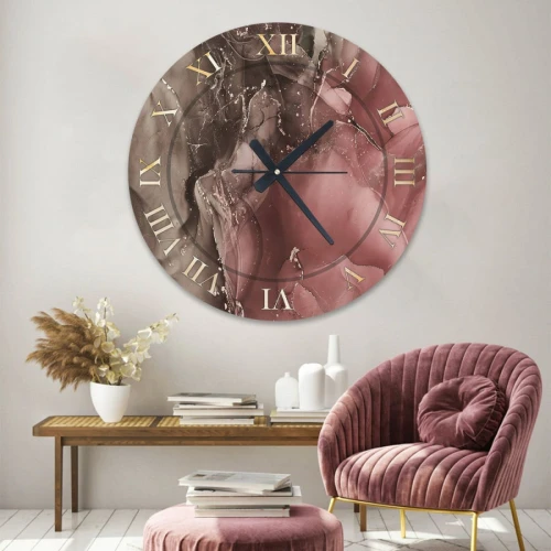 ساعة حائط دائرية بتصميم رخامي - 50x50 سم - بني - hs-cnc-9