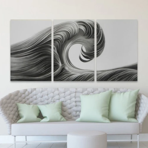 لوحة حائط الموجة المظلمة ثلاث ثطع - خشب ام دي اف - 120x60 سم - lp3-544