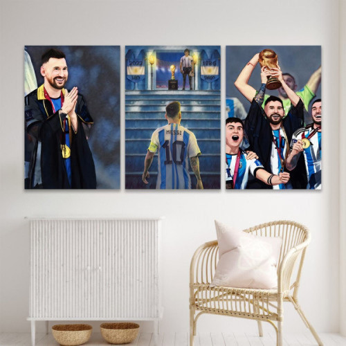 لوحة حائط ليونيل ميسي ثلاث ثطع - خشب ام دي اف - 120x60 سم - lp3-557