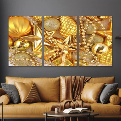 لوحة حائط زينة عيد الميلاد الذهبية ثلاث ثطع - خشب ام دي اف - 120x60 سم - lp3-573