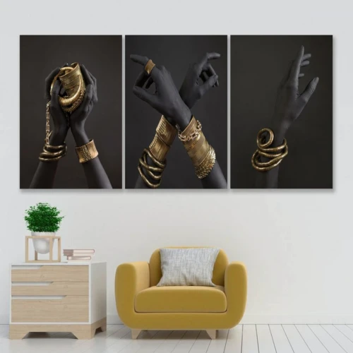 لوحة حائط أيادي ناعمة سوداء مع ذهب - خشب ام دي اف - 120x60 سم - PH 33