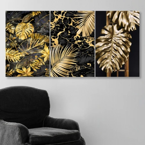 لوحة حائط أوراق نباتات ذهبية - خشب ام دي اف - 120x60 سم - PH 65