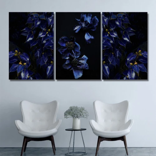 لوحة حائط أزهار زرقاء - خشب ام دي اف - 120x60 سم - PH 71