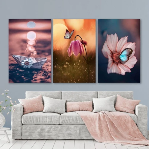 لوحة حائط أزهار وفراشات - خشب ام دي اف - 120x60 سم - PH 72