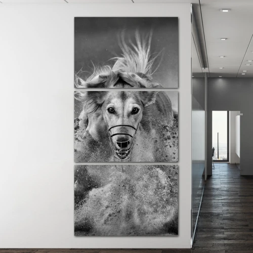 لوحة جدارية لكلب - 3 قطع - 120x60 سم - رمادي