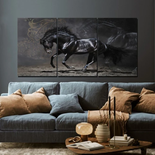 لوحة حائط بتصميم الحصان الأسود - خشب ام دي اف - 120x60 سم - PH 288