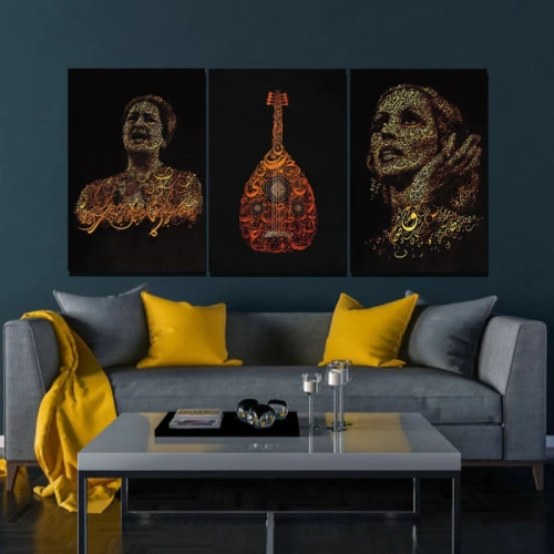 لوحة حائط فيروز وأم كلثوم - خشب ام دي اف - 120x60 سم - PH 296