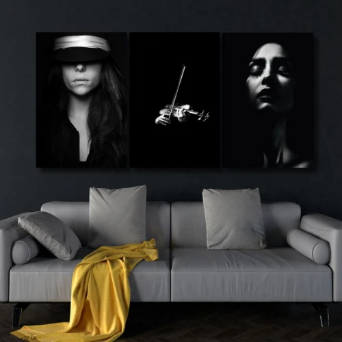 لوحة حائط امرأة الكمان ثلاث ثطع - خشب ام دي اف - 120x60 سم - PH 319