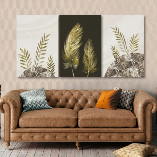 لوحة حائط أوراق الطبيعة ثلاث ثطع - خشب ام دي اف - 120x60 سم - PH 321