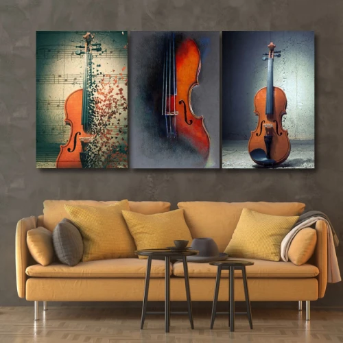 لوحة حائط سحر الكمان ثلاث ثطع - خشب ام دي اف - 120x60 سم - PH 329