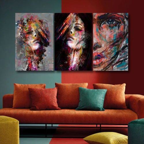 لوحة حائط فن الوجوه ثلاث ثطع - خشب ام دي اف - 120x60 سم - PH 331