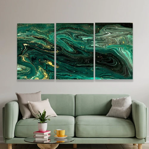 لوحة حائط خشبية أمواج اللون الأخضر - 120x60 سم - خشب ام دي اف - PH 107