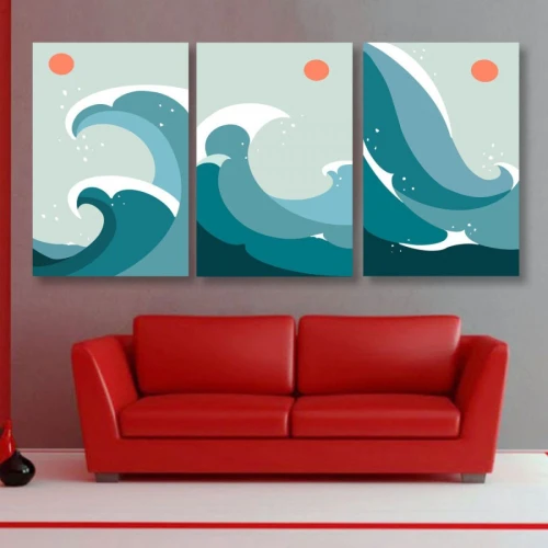 لوحة حائط خشبية رسمة أمواج بسيطة - 120x60 سم - خشب ام دي اف - PH 147