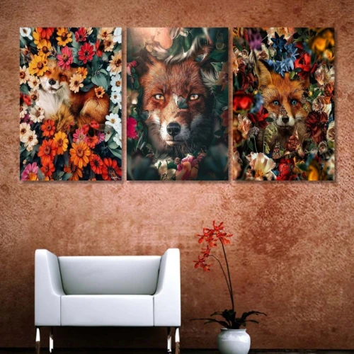 لوحة حائط خشبية أزهار مع ثعلب - 120x60 سم - خشب ام دي اف - PH 162
