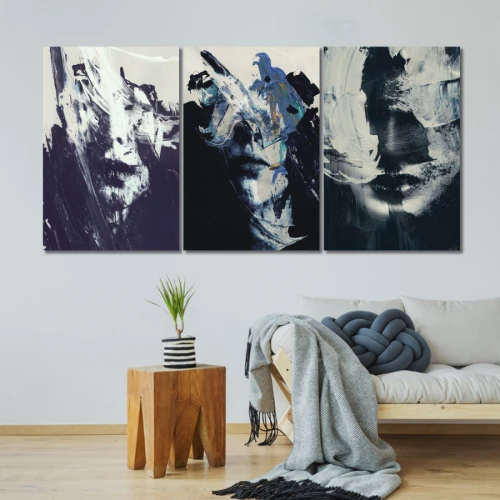 لوحة حائط فن وجوه تشكيلي بسيط - خشب ام دي اف - 120x60 سم - PH 20