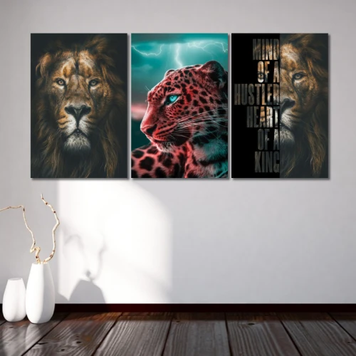 لوحة حائط أسود وفهد - خشب ام دي اف - 120x60 سم - PH 23