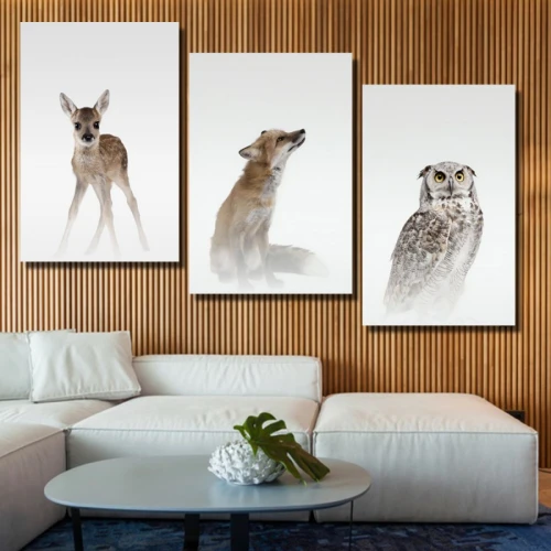 لوحة حائط خشبية غزال ثعلب بومة - 120x60 سم - خشب ام دي اف - PH 192